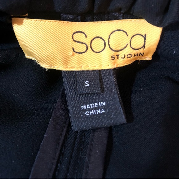 St. John SoCa Black belted parka metallic accents oversized collar size small - Picture 4 of 13